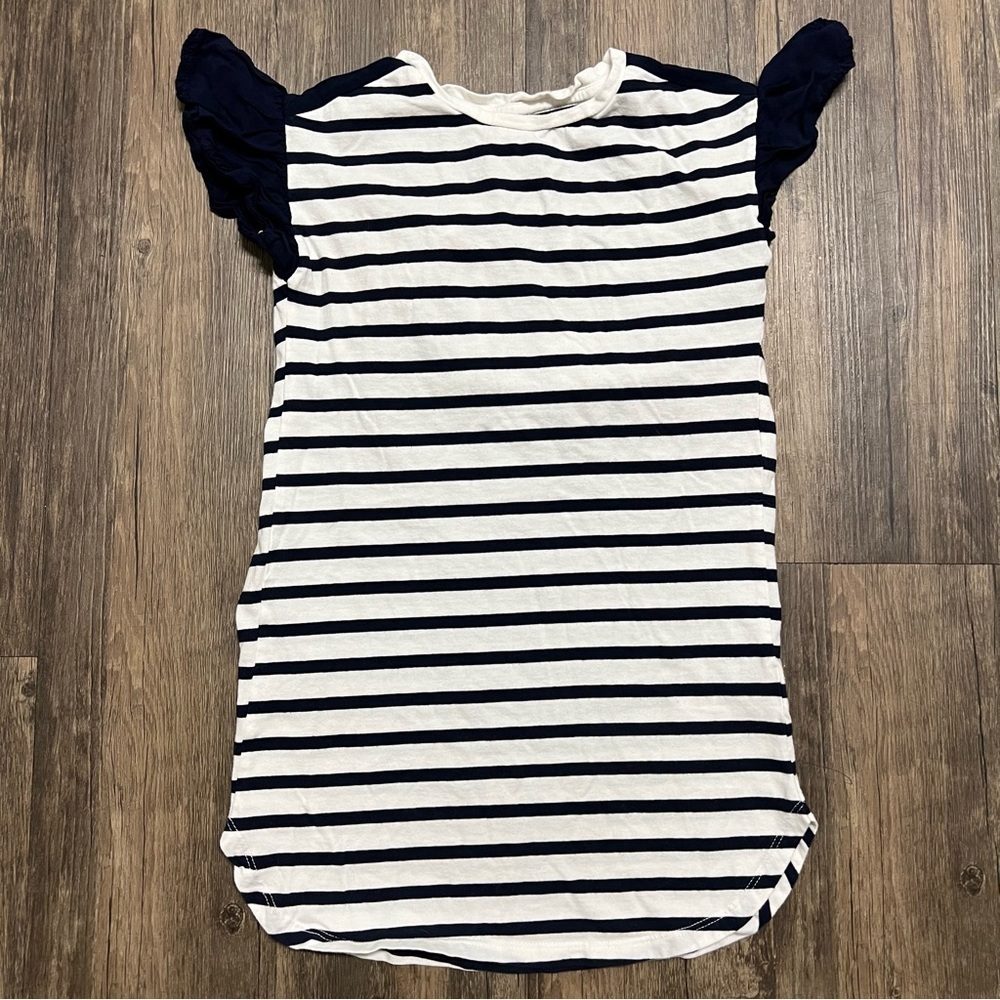 Gap Kids Girls Stripe Flutter Tee Shirt Dress Blue White Ruffle Short Sleeves XS